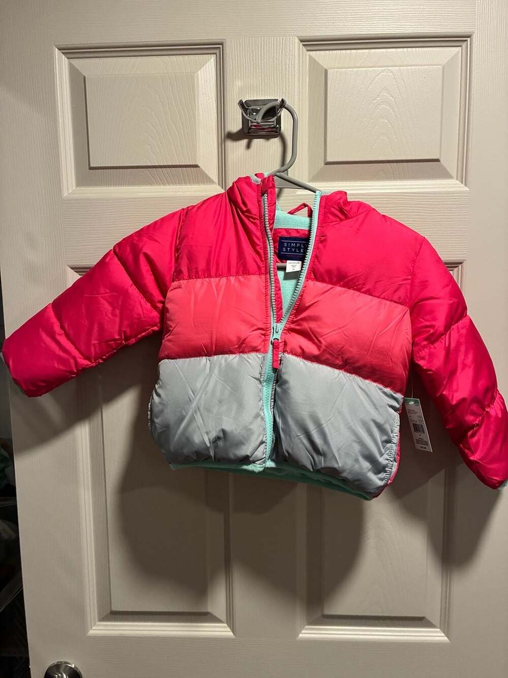 Simply Styled Bubble Jacket W/Hood Size 2T Pink and Gray